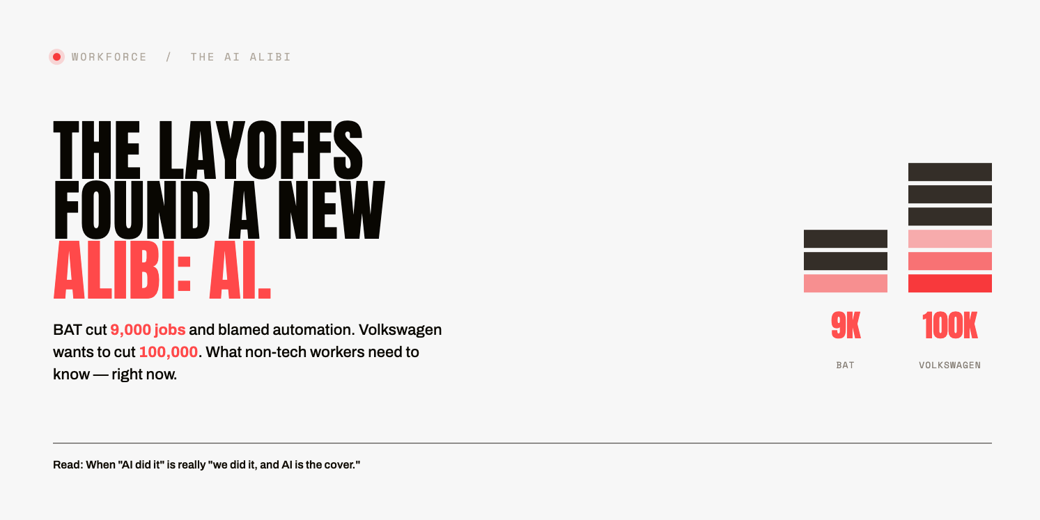 BAT Cut 9,000 Jobs and Blamed AI. Volkswagen Wants to Cut 100,000. What Non-Tech Workers Need to Know Right Now