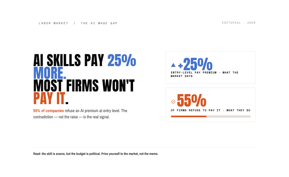 AI Skills Pay 25% More at Entry Level. But 55% of Companies Refuse to Pay a Premium. Here Is What That Contradiction Tells You